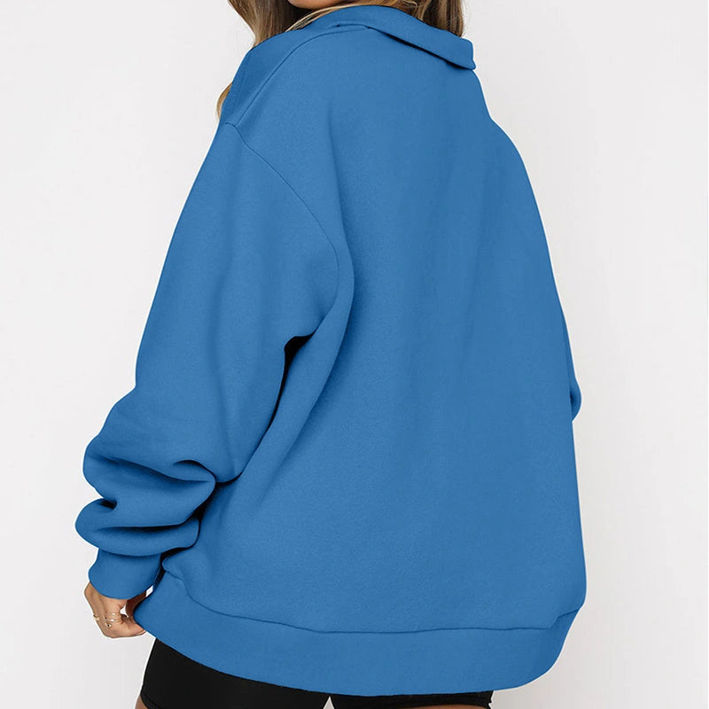 Women's Zip Turndown Collar Sweatshirt with Loose Fit