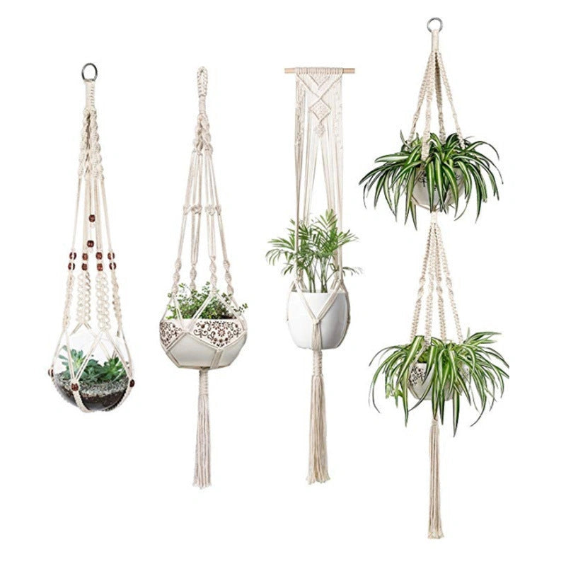 4 Pack Macrame Hanging Baskets for Plant Display