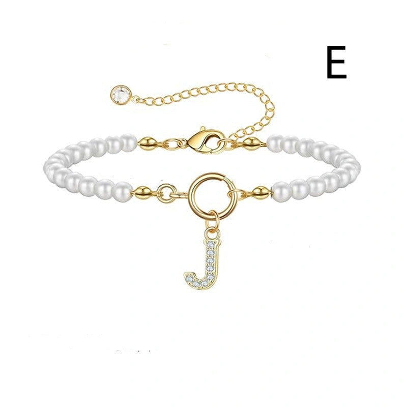 2024 Fashion Toggle Clasp Initial Bracelet with 6mm Pearl for Women