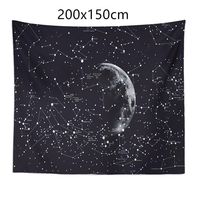 Constellation Tapestry with Moon and Stars Design for Wall or Bed