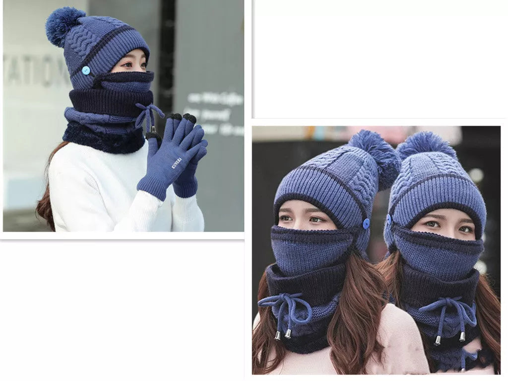 Velvet thick bib mask with fox-like fur ball