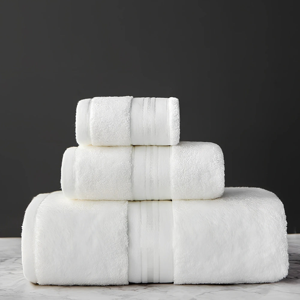 Egyptian cotton towel set showing 70x150cm bath towel and 34x75cm hand towel with beige colour