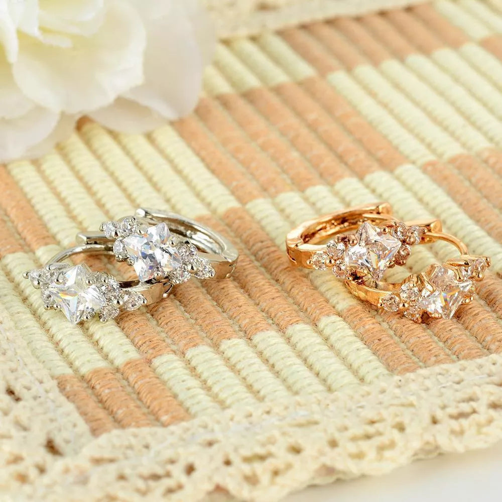 Personalized Square Zircon Earrings in Gold, Silver, and Colored Zircon Options