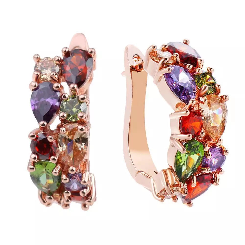 Diamond Crystal Zircon Ear Clip for Women - Colorful Drop-Shaped Alloy Earrings