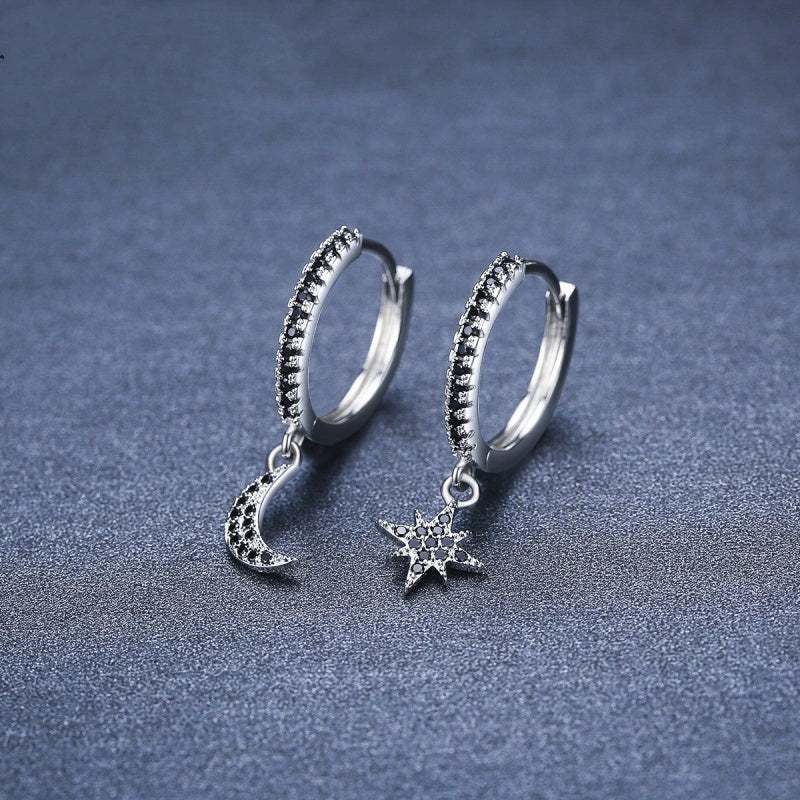 Black Star and Moon Earrings for Women - Copper Fashion Jewelry