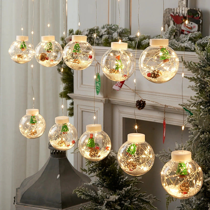 10PCS LED Christmas Curtain Lamp Set with Snowman and Wishing Ball Designs