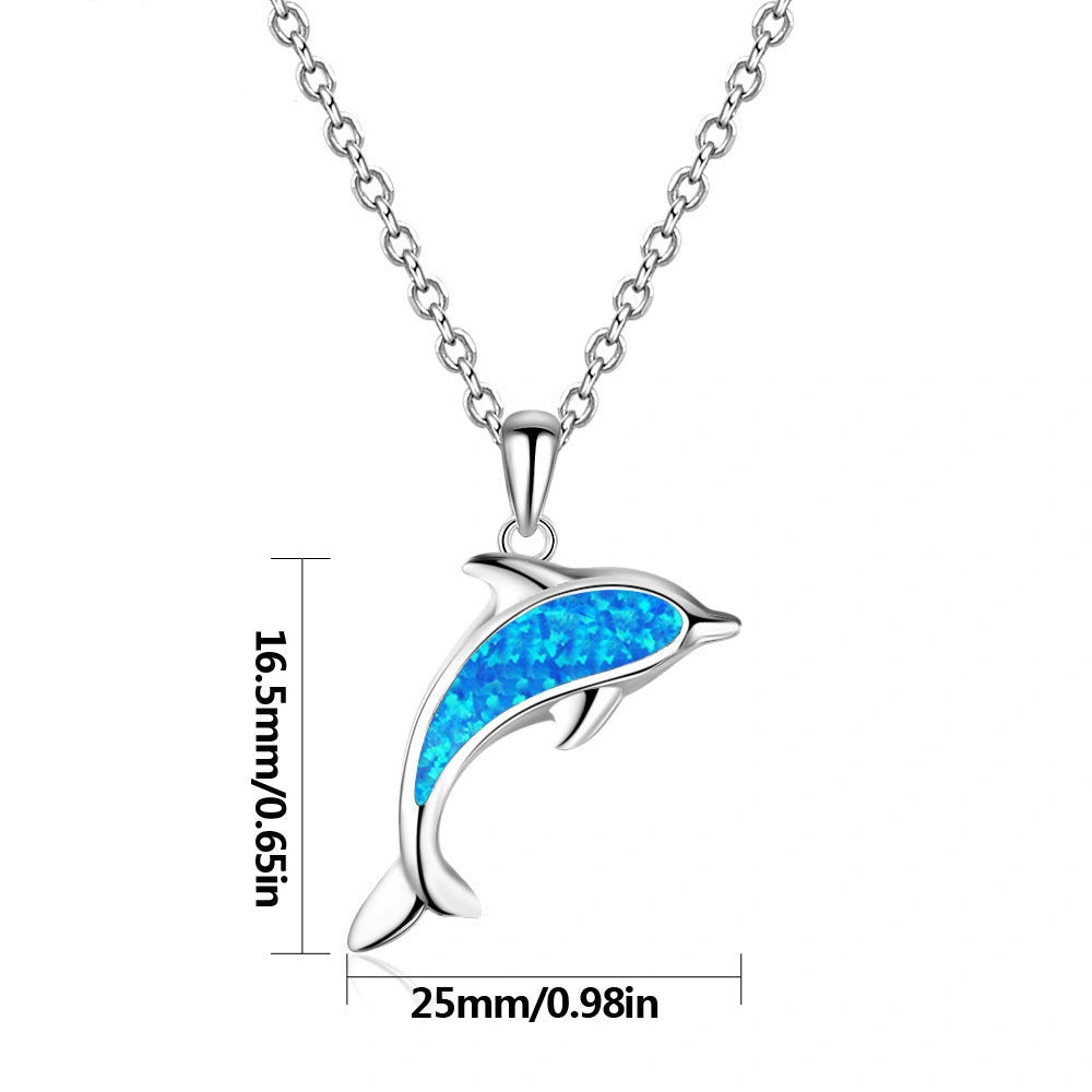 Ocean Dolphin Pendant Copper Necklace with Opal Detail