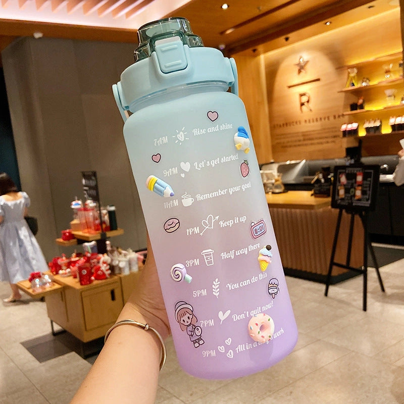 2000ml Stickers Water Bottle with Straw and Portable Scale