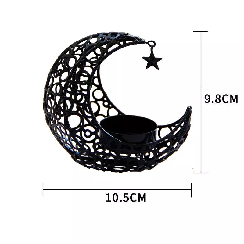 Crescent Moon Star Metal Candle Holder in Black or Gold