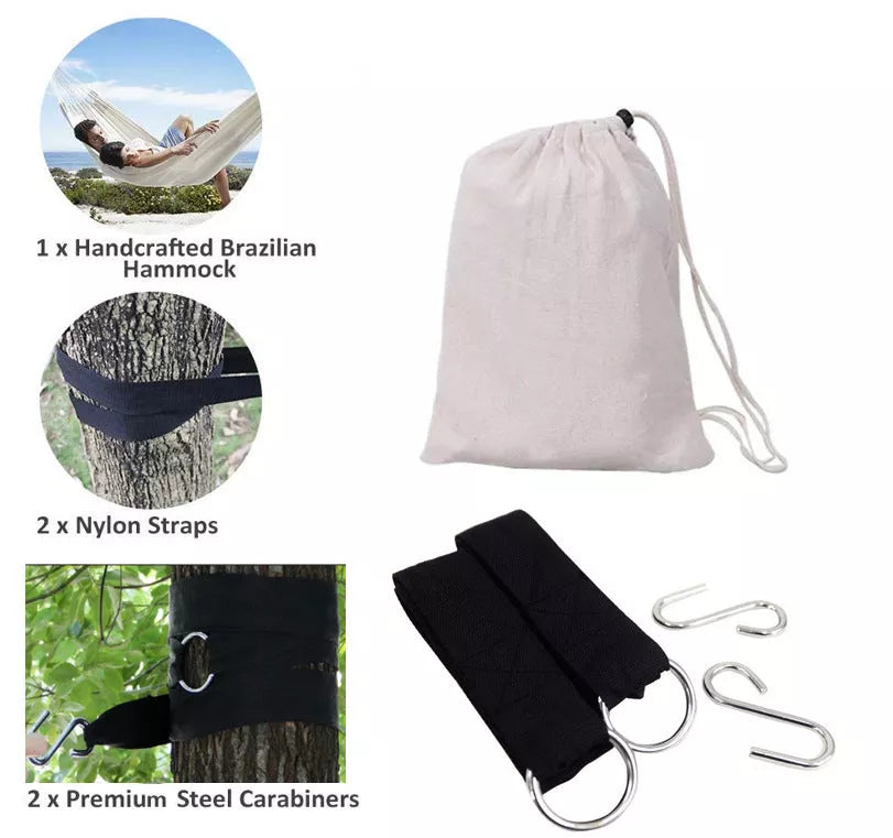 Cotton Camping Hammock with Adjustable Straps for Outdoor Relaxation