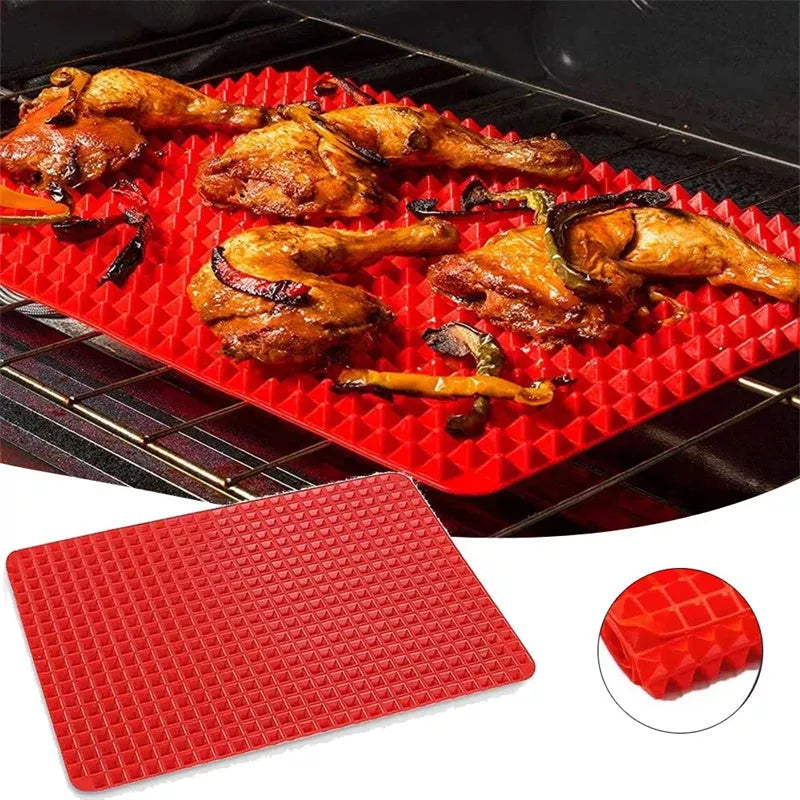 Non-Stick Silicone Pyramid Cooking Mat with Grid for Oven and BBQ