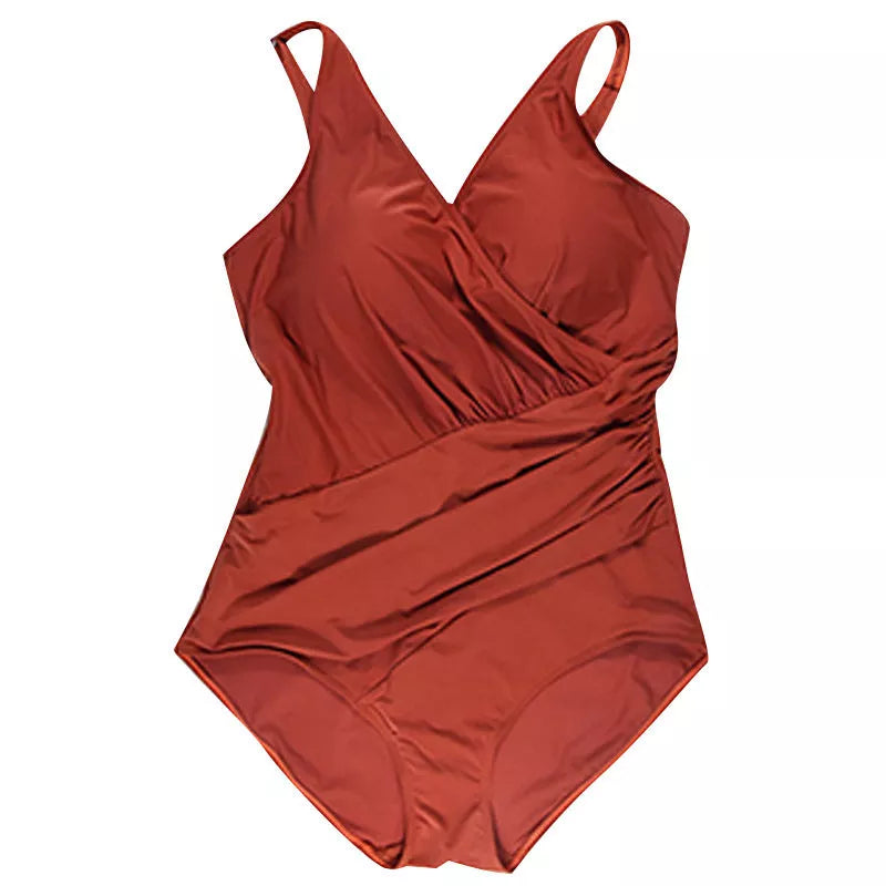 One-piece high waist plus size swimwear in orange, blue, navy