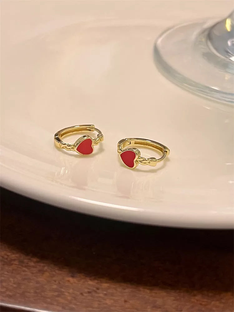 Black Love Heart Earrings for Women Summer Ear Clip