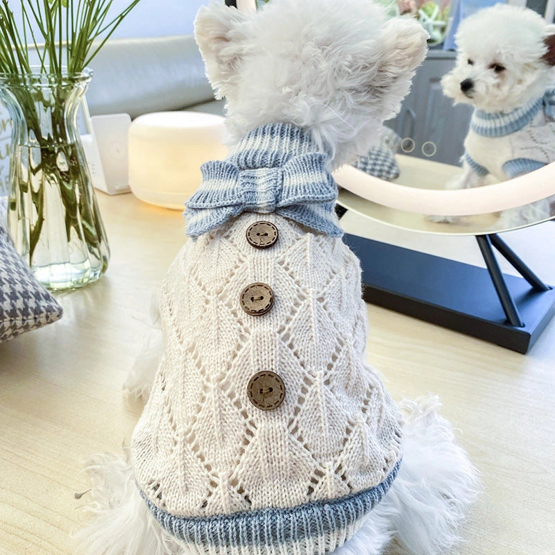 Bowknot Dog Clothes Hollow Knit Sweater for Small Pets