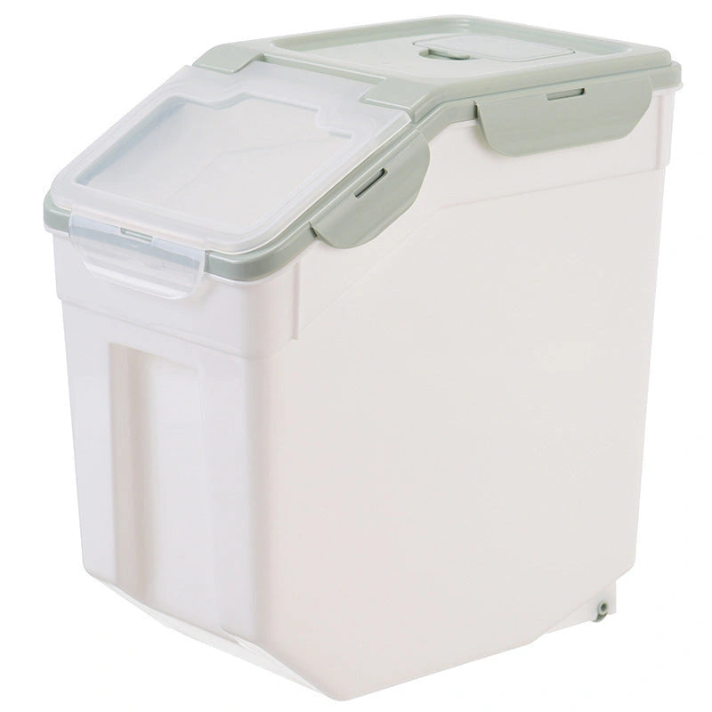 Large Capacity Moistureproof Food Storage Container with Wheels and Measuring Cup
