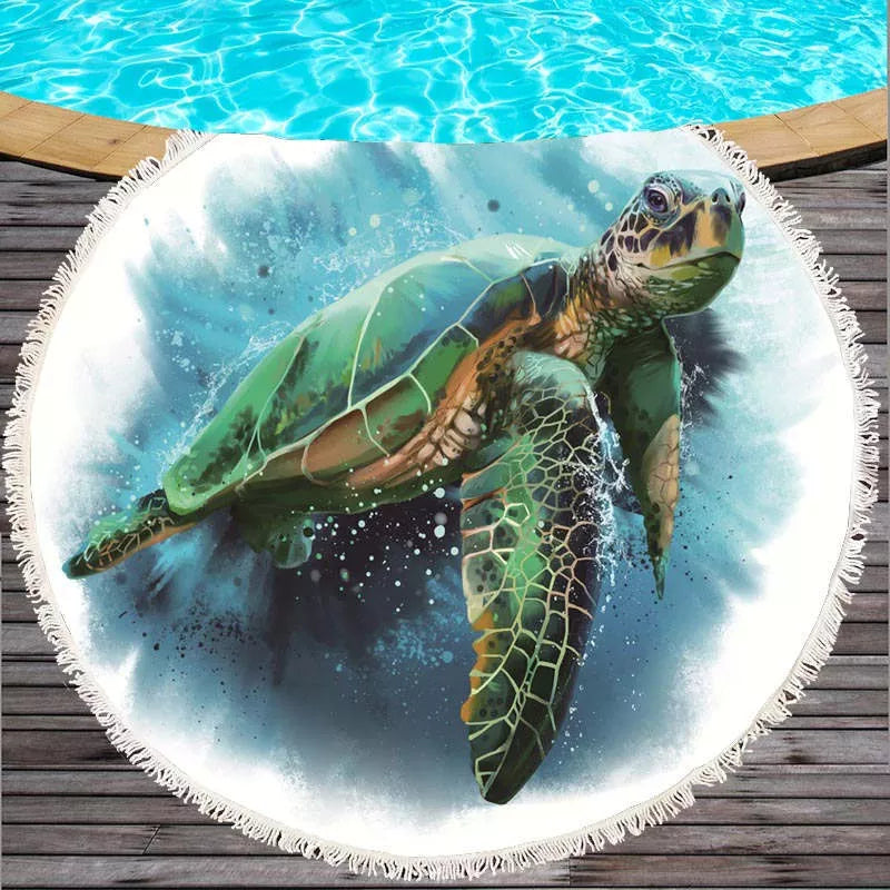 Marine Life Round Printed Beach Towel in Microfiber