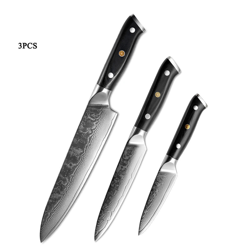 Japanese Damascus Steel Knife Set with G10 Handle