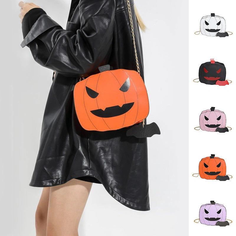 Halloween Cartoon Pumpkin Shoulder Bag with Chain for Girls and Women