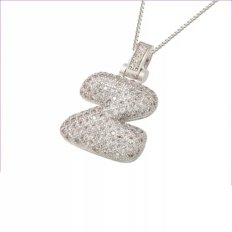Copper Micro Inlaid Zircon Letter Pendant Necklace with 26 Alphabet Options