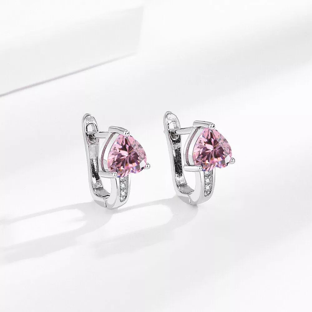 Loving Heart Zircon Ear Clips with Diamond Accents