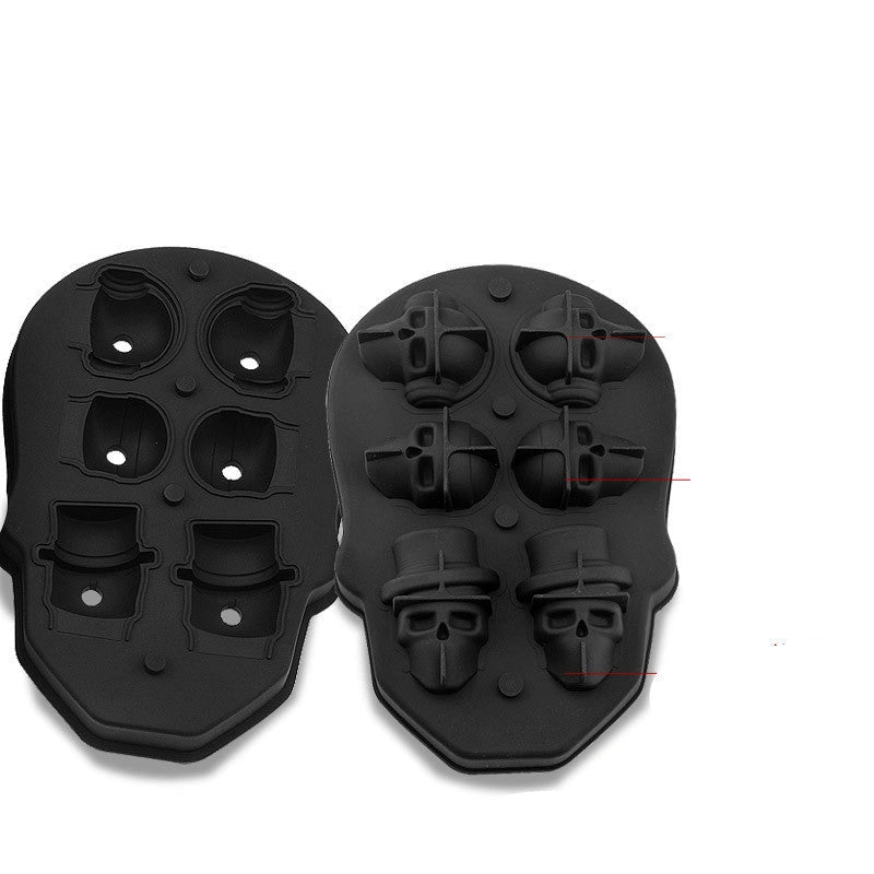 Large Square Black Silicone Ice Cube Mold with Skull Design