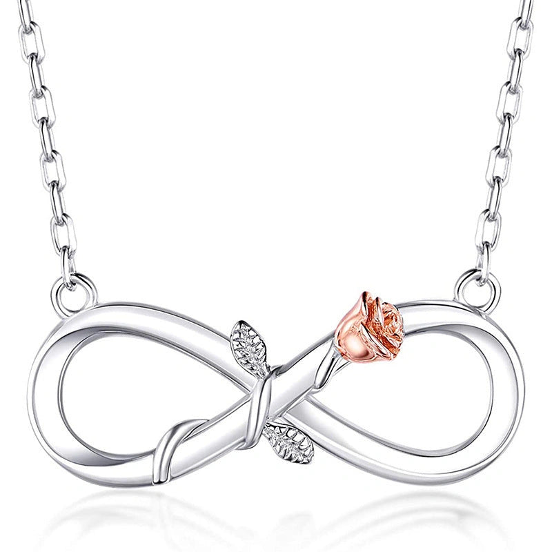 Double Fair Infinity Symbol Rose Necklace in S925 Silver
