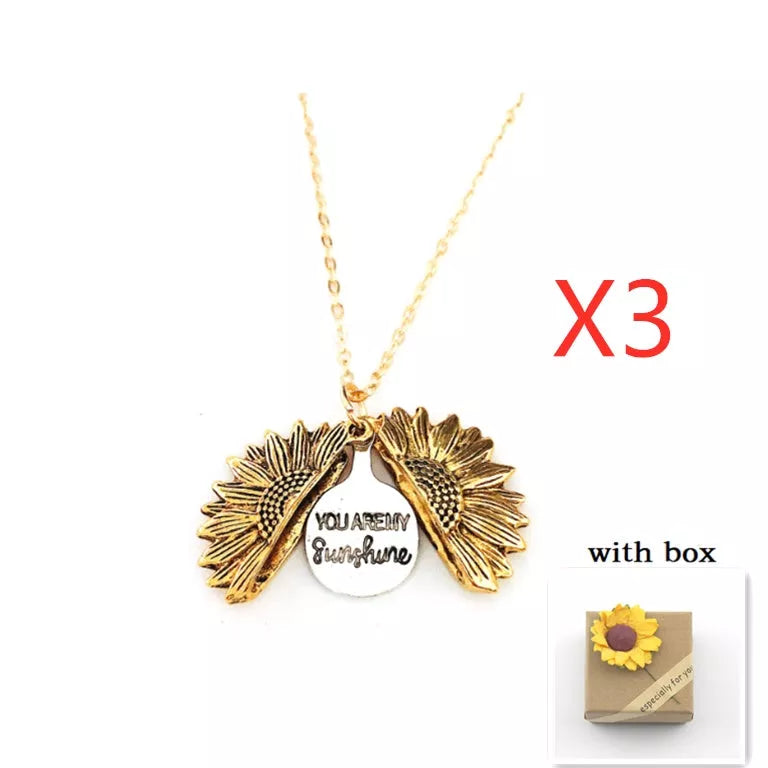 Sunflower Double Lettering Necklace in Ancient Gold, Silver, and Rose Gold