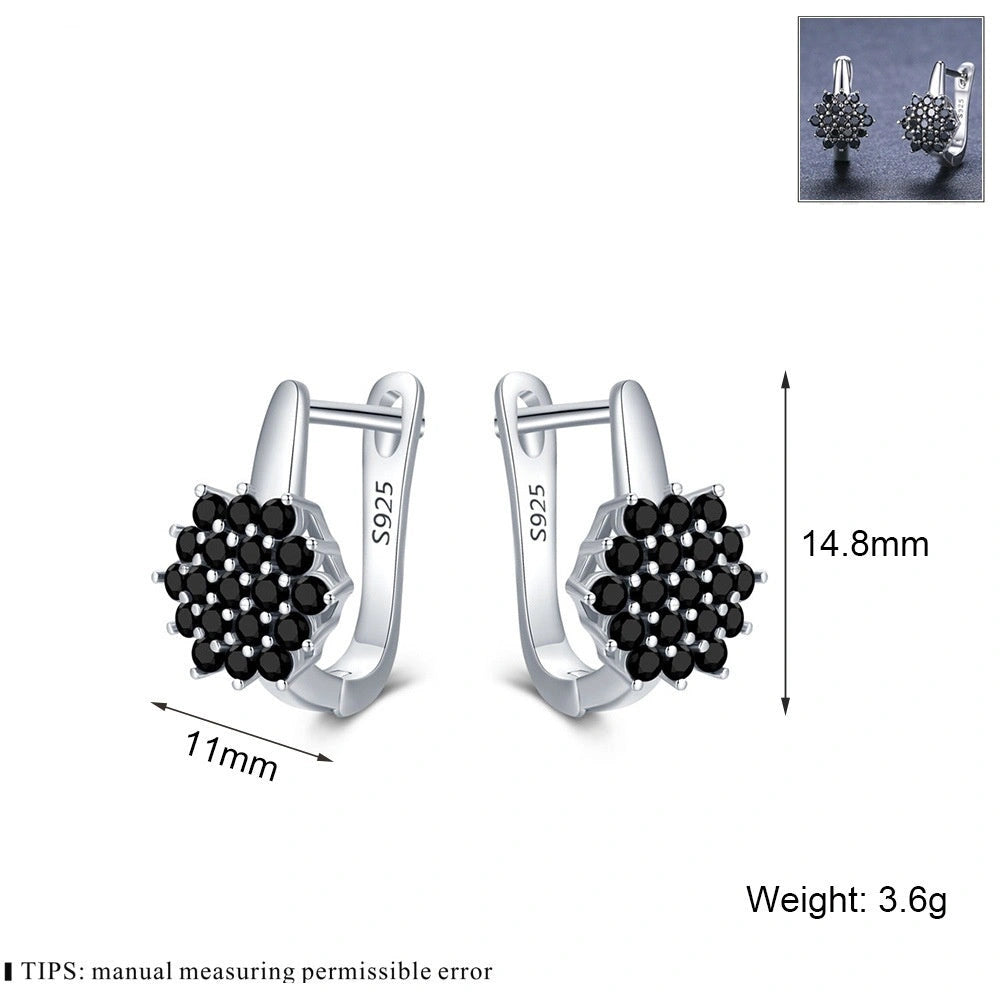 Korean Style Copper Black Zircon Flower Stud Earrings for Women