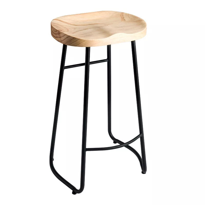 Wrought Iron Bar Stool with Solid Wood Seat