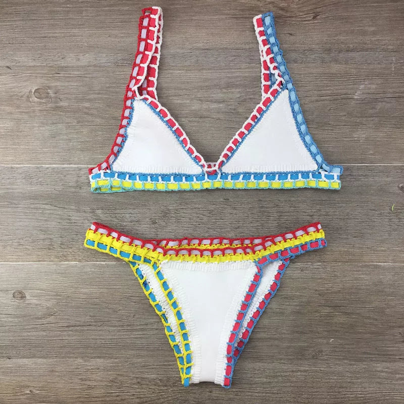 Hand Crochet Colorful Bikini Set with Spell Color Rubber