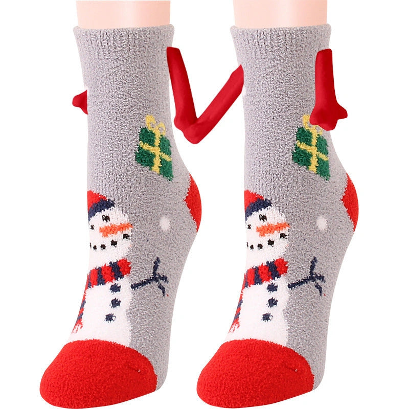 Christmas Couple Socks with Magnetic Connection for Hand-Holding