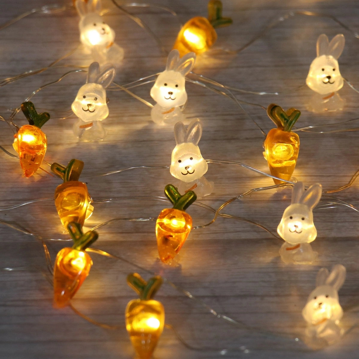 Easter LED Bunny String Lights with Carrot and Rabbit Design