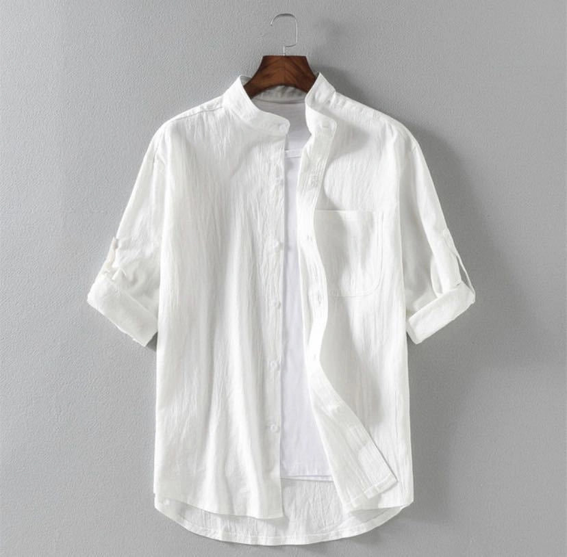 Men's Linen Stand Collar Loose Shirt in Solid Colors