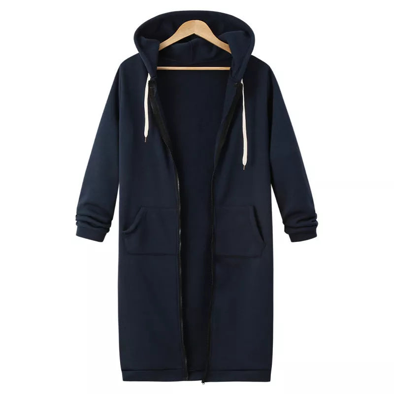 Hooded long sleeve sweater fleece jacket with zipper closure