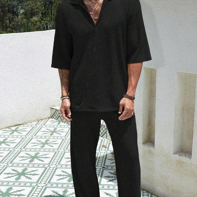 Men's Summer Commuter Set: Short-sleeve Top and Loose Trousers