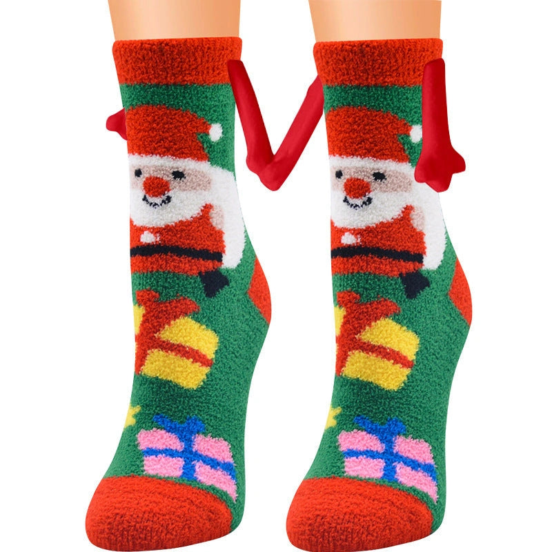 Christmas Couple Socks with Magnetic Connection for Hand-Holding