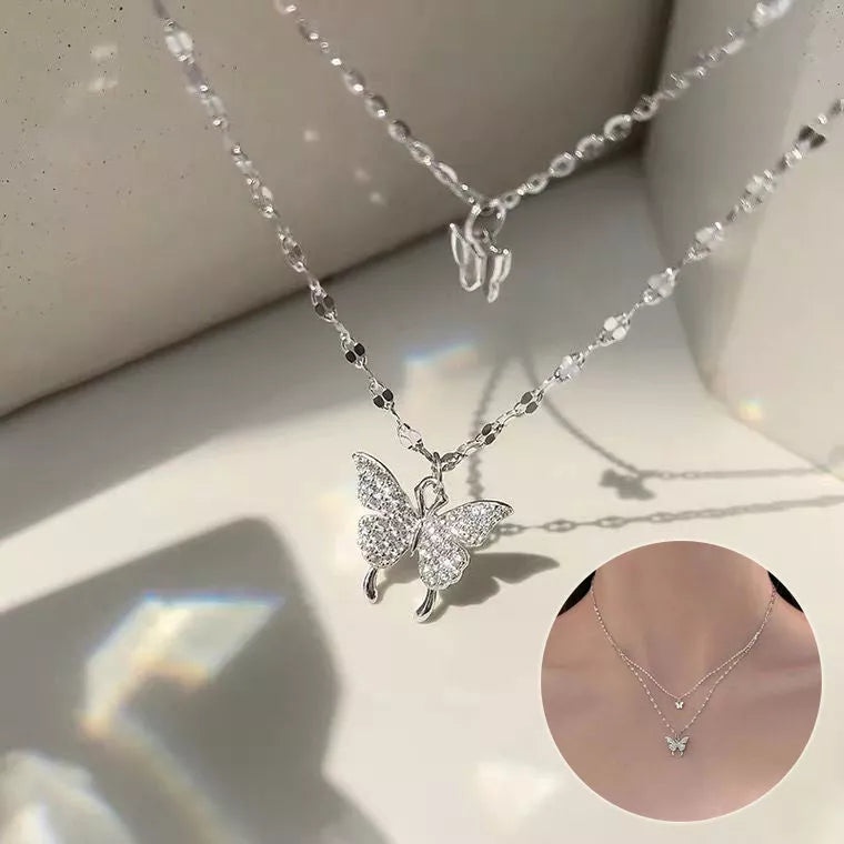 Double Butterfly Necklace in Gold Plated Copper for Women