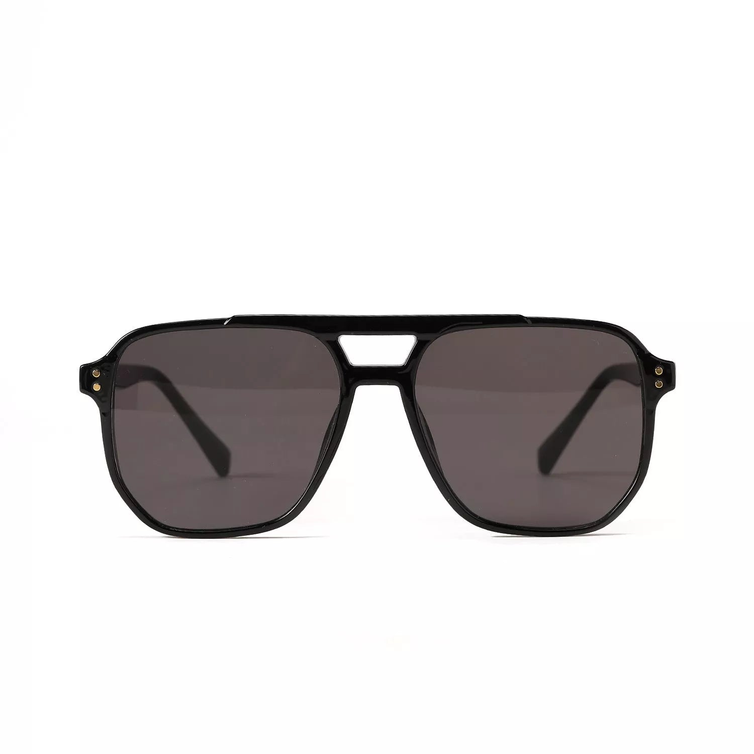 Square Double Beam Black Sunglasses for Women with UV400 Protection