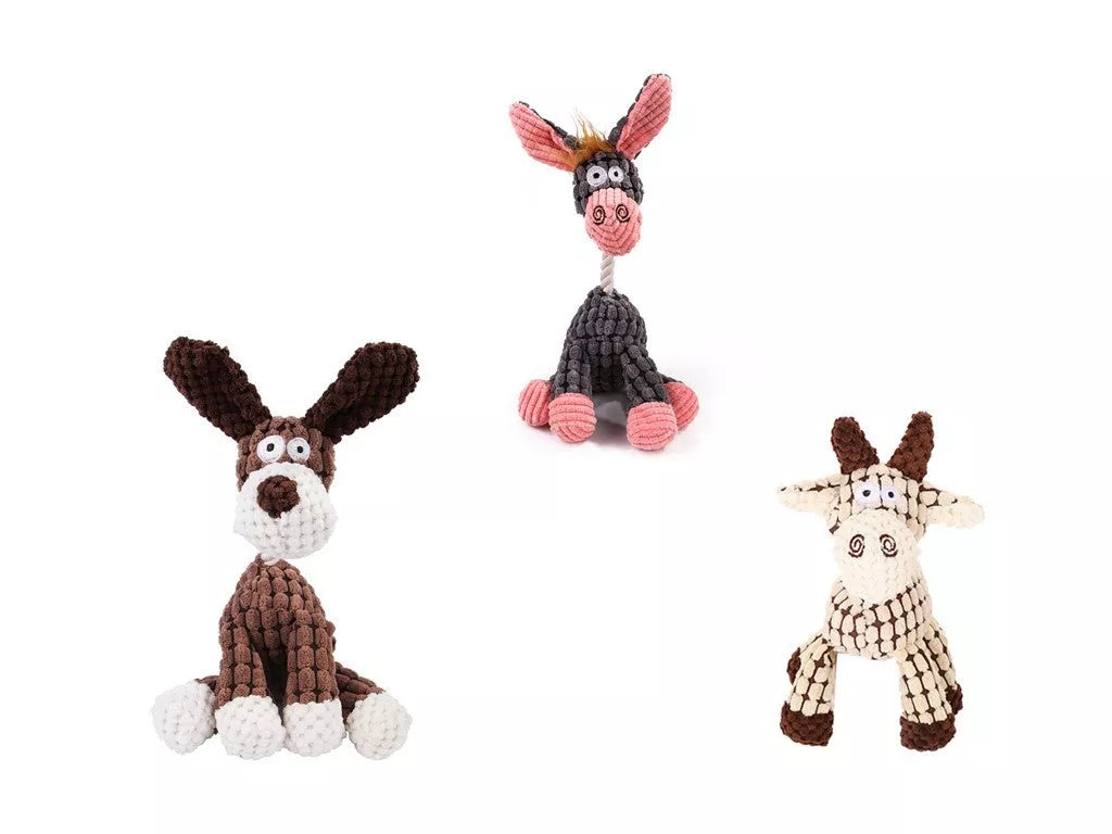 Donkey-Shaped Corduroy Chew Toy with Squeaker for Dogs