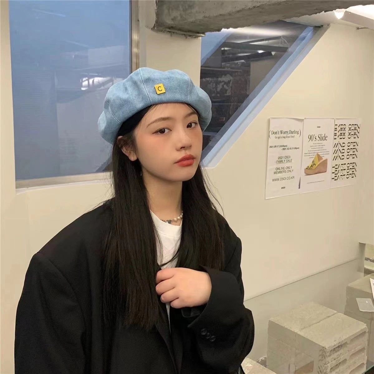 Japanese Cowboy Beret in Denim with Dome Crown