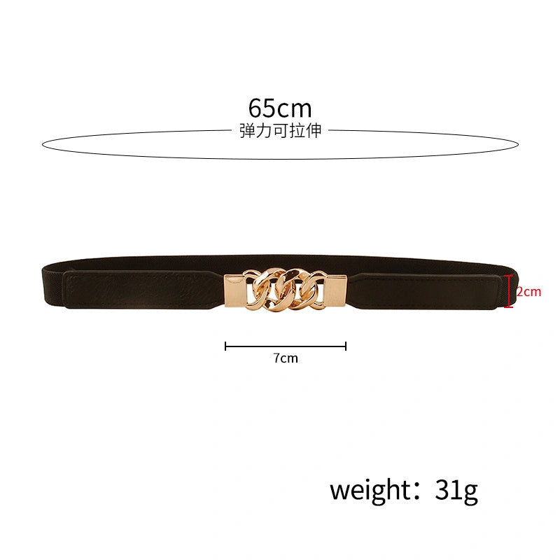 Women's Fine Leather Waistband Belt with Multi-Ring Buckle