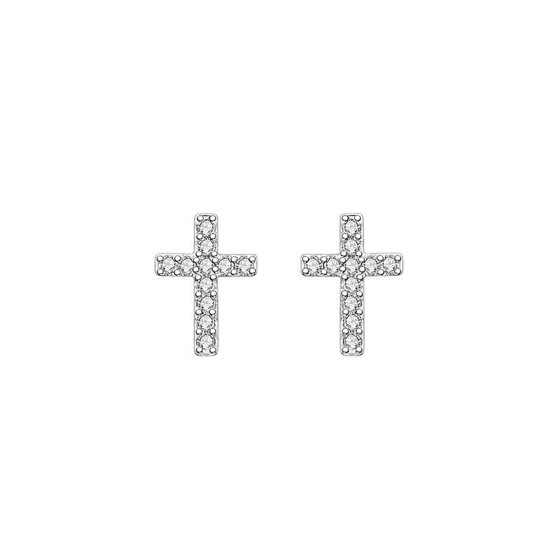 2024 Stainless Steel Cross Earrings with Zircon Inlay