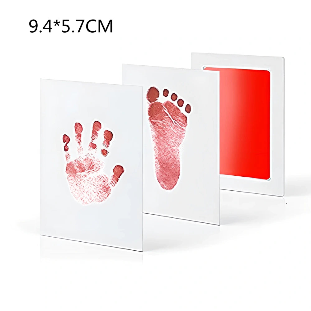 Disposable ink baby hand and foot print kit with six colour options and two size formats