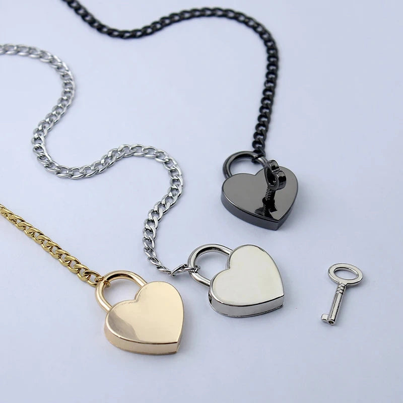 Adjustable Heart O-Ring Slip Chain Necklace in Black, Silver, or Gold