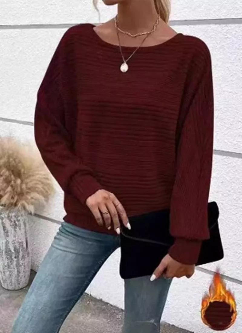 Striped Batwing Sleeves T-shirt with Round Neck for Women