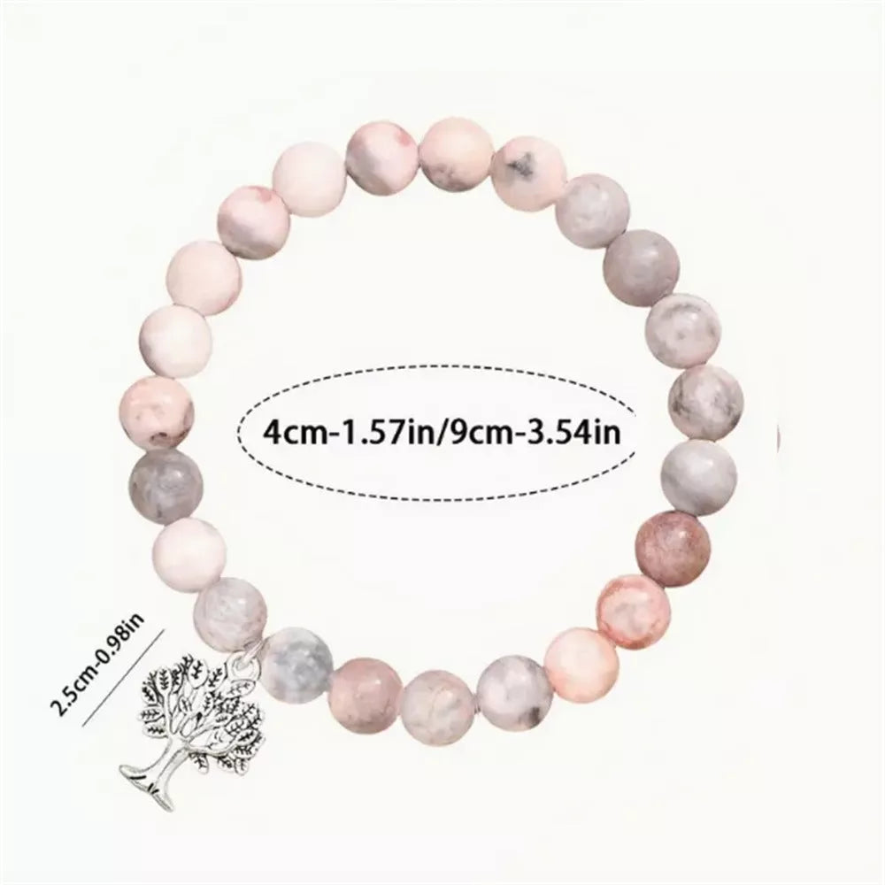 Natural Stone Tree of Life Bracelet with Pink Zebra Design