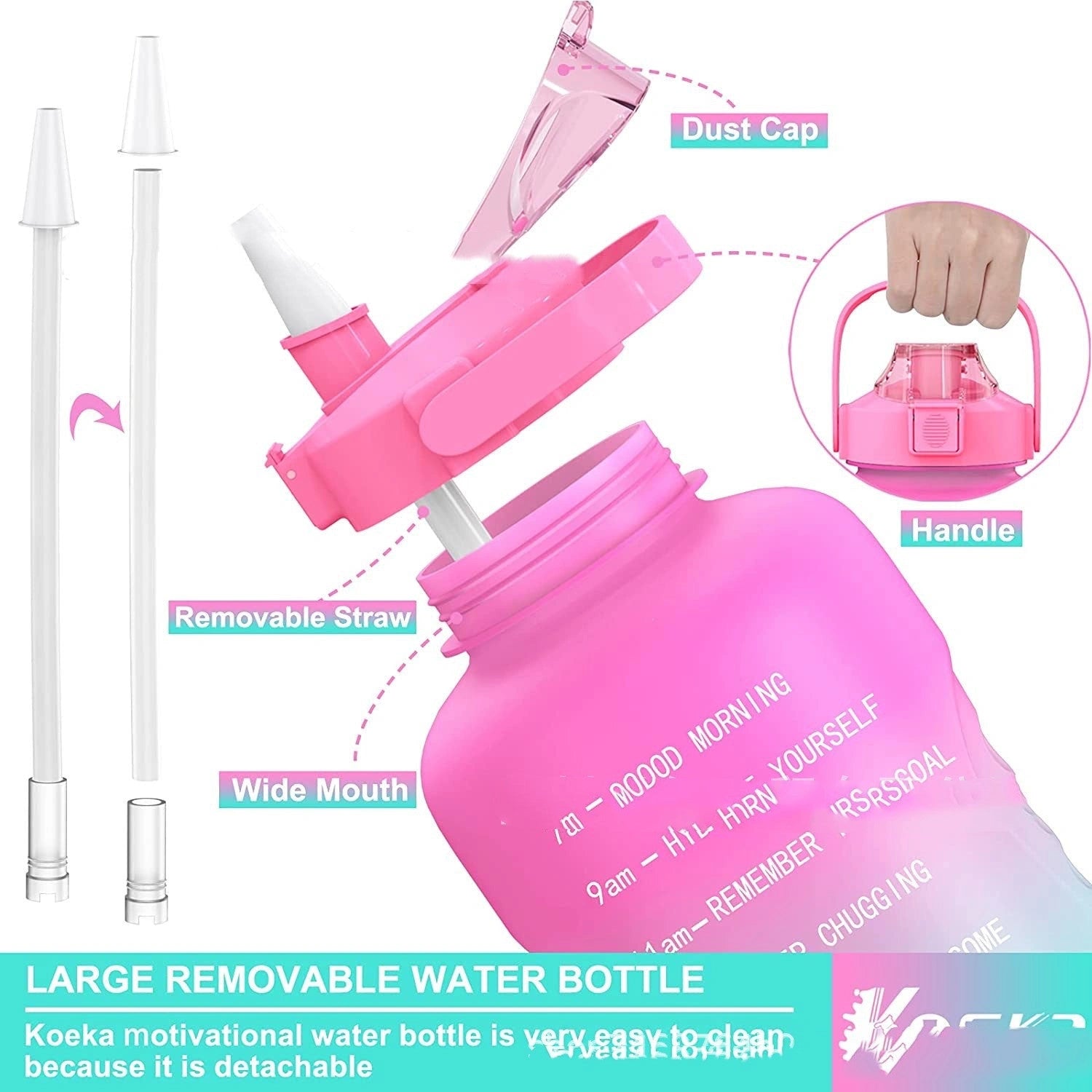 2.2L Half Gallon Plastic Water Bottle with Time Markers