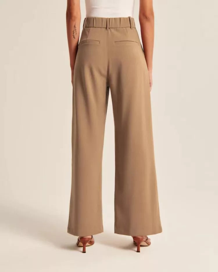Women's High Waist Straight Trousers with Pockets and Wide Leg Design