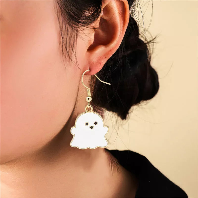 Halloween Pumpkin Oil Drip Alloy Earrings with Geometric Design