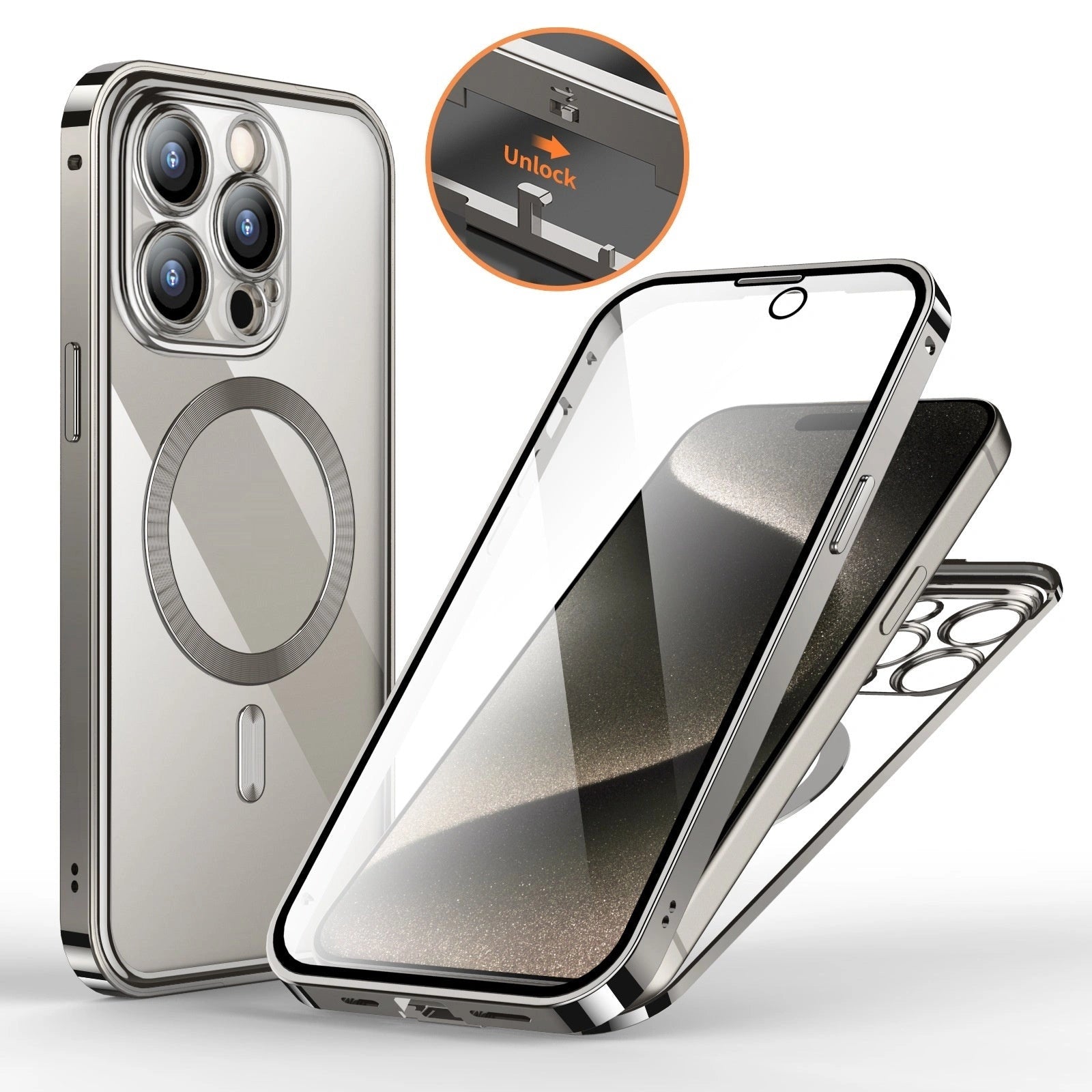 Metal Buckle Magnetic iPhone Case with Wireless Charging Support